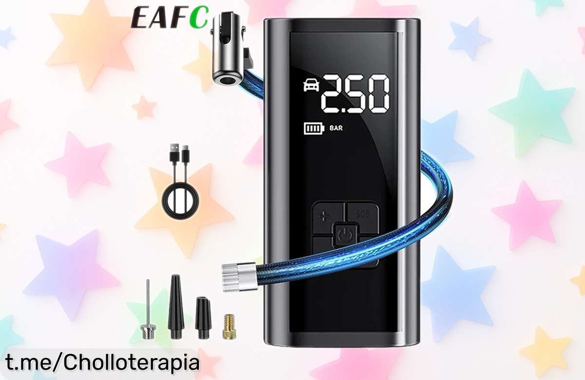 Mini compresor eléctrico para coche con luz LED y 150PSI, hincha ruedas y balones al instante precio rebajado aprovecha este super chollo antes que desaparezca