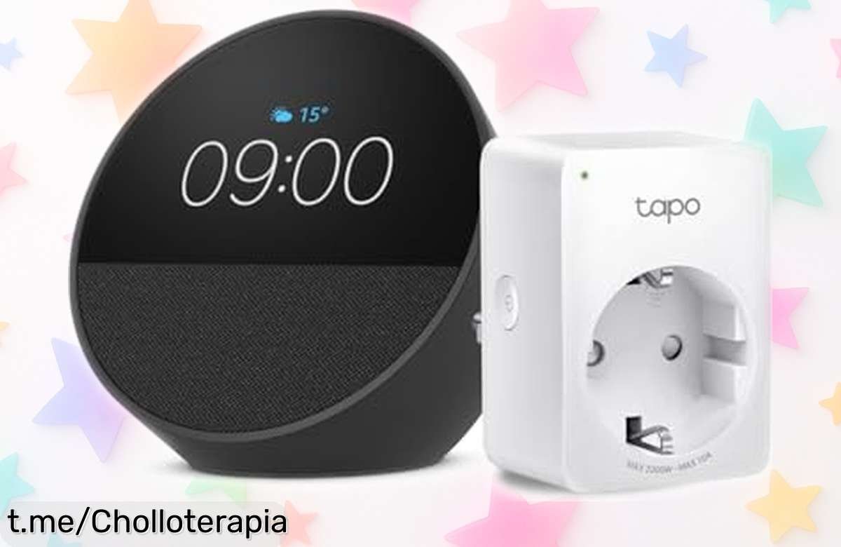 Mini enchufe inteligente Tapo P100MA con Echo Spot negro, sonido potente y control Alexa a precio rebajado único ¡Corre que vuelan estas unidades este ofertón!