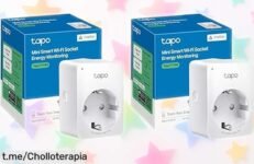 Mini enchufe inteligente Tapo P110M para controlar tu casa desde el móvil, ¡super chollo en pack de 2! Ahorra energía sin esfuerzo y aprovecha este precio rebajado por tiempo limitado, no te quedes sin los tuyos que vuelan.