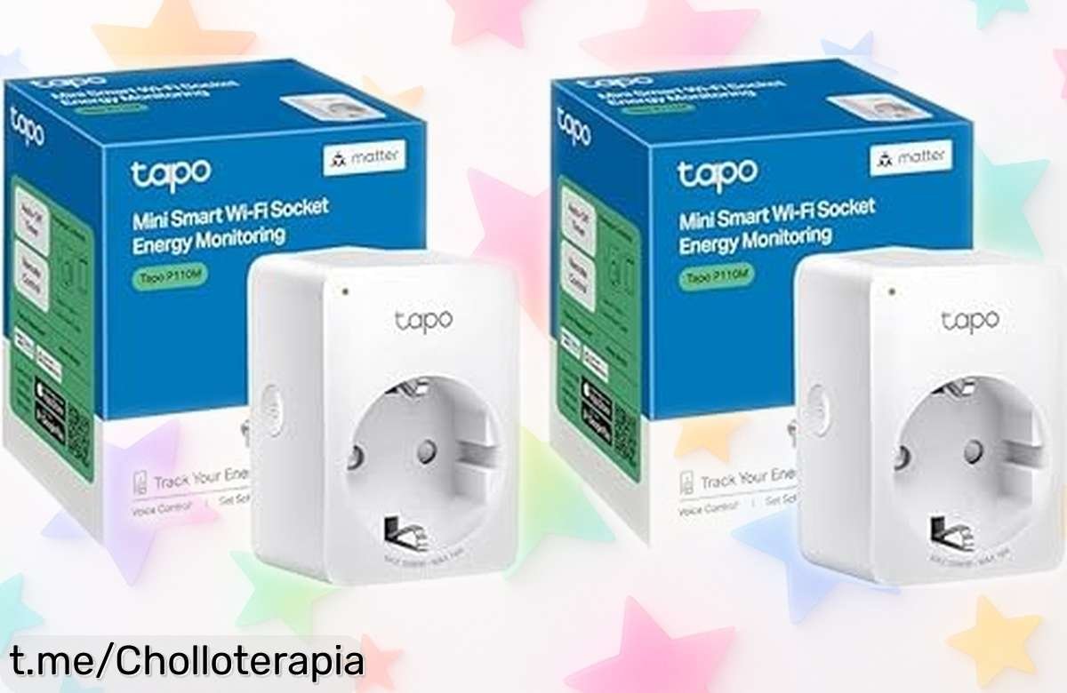Mini enchufe inteligente Tapo P110M para controlar tu casa desde el móvil, ¡super chollo en pack de 2! Ahorra energía sin esfuerzo y aprovecha este precio rebajado por tiempo limitado, no te quedes sin los tuyos que vuelan.