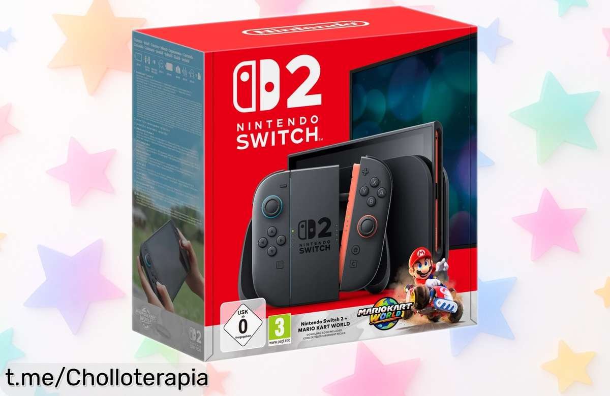 Nueva consola Nintendo Switch 2 con Mario Kart World y código digital versión española, ¡descuento brutal! Aprovecha este super chollo a precio muy bajo y corre antes de que se agoten las unidades disponibles.