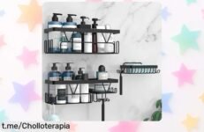 Organizador de baño YIGII negro súper resistente sin taladrar con jabonera y ganchos, oferta limitada con super descuentazo que no se repite ¡corre que vuela!