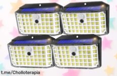 Pack 4 luces solares Haokiang para exterior con sensor movimiento y 2000LM ¡Luz potente que dura toda la noche! Precio rebajado de locura, solo queda poco stock, corre antes de que se agote este ofertón imprescindible