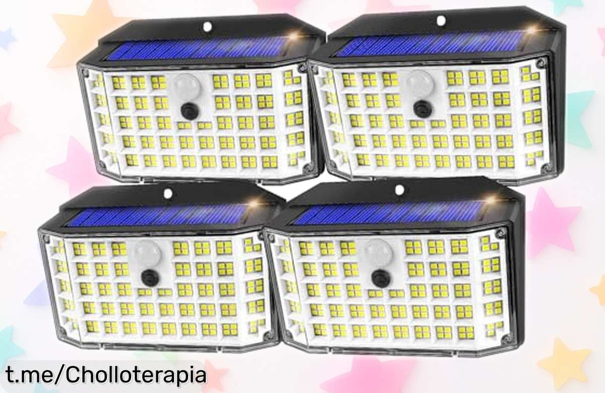 Pack 4 luces solares Haokiang para exterior con sensor movimiento y 2000LM ¡Luz potente que dura toda la noche! Precio rebajado de locura, solo queda poco stock, corre antes de que se agote este ofertón imprescindible