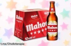 Pack de 12 botellas Mahou 5 Estrellas sabor refrescante con aroma único, ahora a un precio rebajado que no dura para siempre ¡Un ofertón exclusivo para saborear historia en cada trago, corre antes de que se acabe!