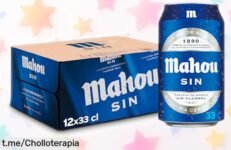 Pack de 12 cervezas Mahou 330 ml con sabor auténtico y aroma que conquista, ahora a un precio rebajado impresionante que vuela rápido ¡No pierdas este ofertón único para refrescar tus momentos!