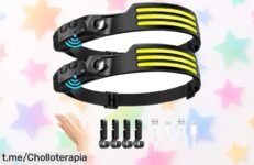 Pack de 2 Linternas LED COB recargables por USB, ideal para pesca y camping, con sensor que ilumina justo donde lo necesitas. ¡No te pierdas este super chollo! Aprovecha la caída de precio y asegúrate una antes de que volen como hot cakes.