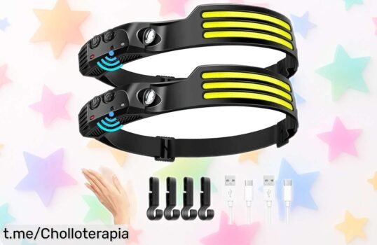 Pack de 2 Linternas LED COB recargables por USB, ideal para pesca y camping, con sensor que ilumina justo donde lo necesitas. ¡No te pierdas este super chollo! Aprovecha la caída de precio y asegúrate una antes de que volen como hot cakes.