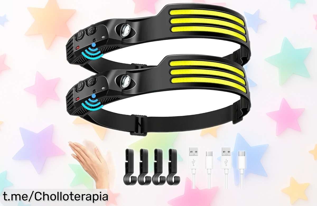 Pack de 2 Linternas LED COB recargables por USB, ideal para pesca y camping, con sensor que ilumina justo donde lo necesitas. ¡No te pierdas este super chollo! Aprovecha la caída de precio y asegúrate una antes de que volen como hot cakes.