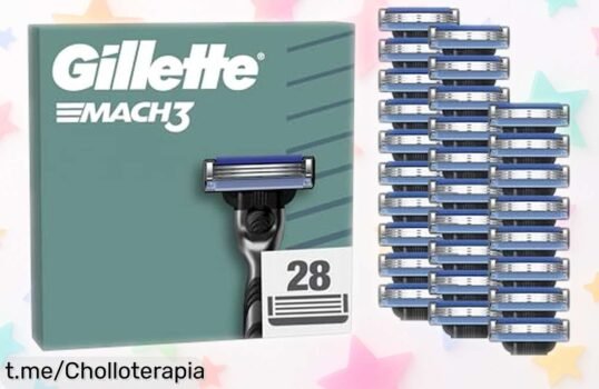 Pack de 28 recambios Gillette Mach3 con cuchillas duras a precio muy bajo ¡Aprovecha esta oferta única y logra un afeitado suave sin irritaciones todos los días!
