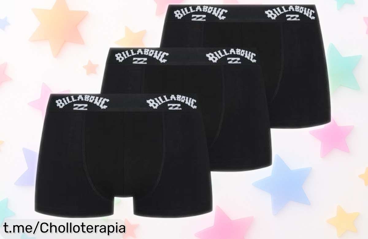 Pack de 3 calzoncillos bóxer Billabong hombre con descuento brutal para que renueves tu ropa interior sin pensarlo, un super chollo rebajado por tiempo limitado ¡No dejes que se escape esta oportunidad única!