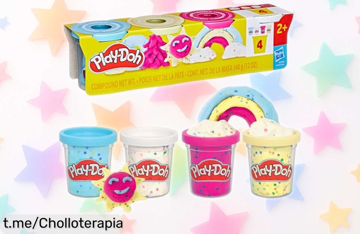 Pack de 4 plastilinas PlayDoh Hasbro con colores súper brillantes y confetti, oferta rebajada que vuela para sacar toda la creatividad ¡corre que vuelan!