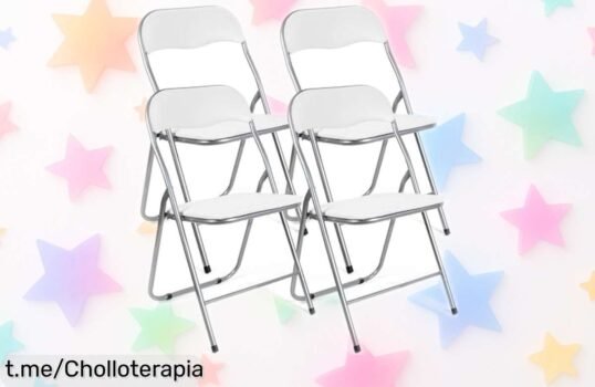 Pack de 4 sillas plegables acolchadas súper resistentes con estructura metálica, ideal para llevar donde quieras; precio rebajado y oferta limitada que no durará mucho ¡Hazte con ellas ya antes que se agoten!