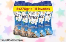 Pack de 5 botes de perlas de perfume Lenor, frescor mágico hasta 12 semanas. ¡Súper rebajadas! Dale vida a tu ropa y sonríe cada día. ¡No te quedes sin ellas, vuelan!