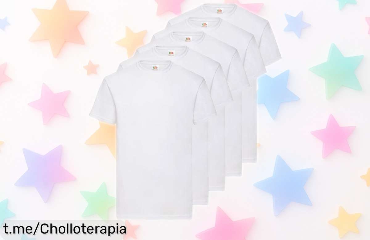 Pack de 5 camisetas Fruit of the Loom originales a precio de ganga, algodón suave y confort inigualable. ¡Super chollo que vuela! No te quedes sin las tuyas y aprovecha esta oferta limitada antes de que se agoten.