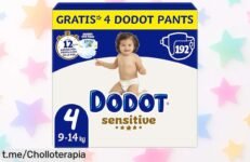 Pañales bebé sensitive Dodot talla 4 con 192 unidades y 4 pants de regalo precio rebajado para cuidarle hasta 12 h, protegiendo su piel ¡mira qué oferton, que vuelan!