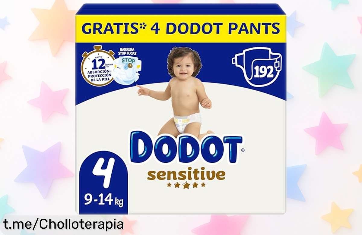 Pañales bebé sensitive Dodot talla 4 con 192 unidades y 4 pants de regalo precio rebajado para cuidarle hasta 12 h, protegiendo su piel ¡mira qué oferton, que vuelan!
