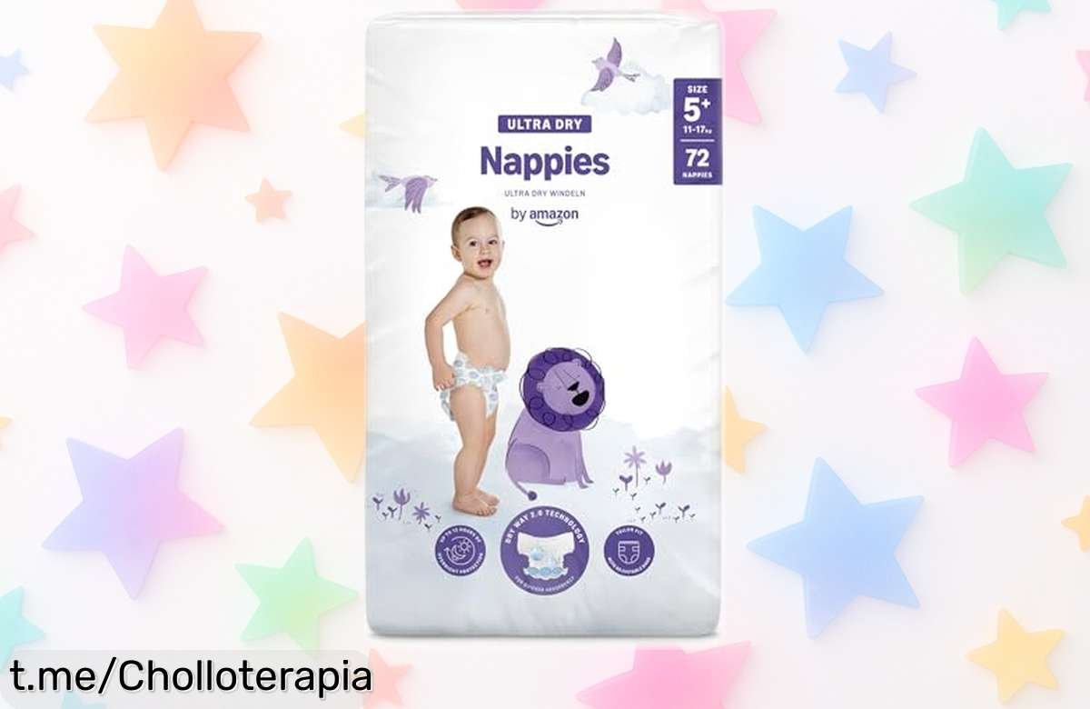 Pañales ultrasecos talla 5+ de Amazon que protegen hasta 12 horas: ¡un super chollo con precio rebajado! Aprovecha ya estas 72 unidades antes de que se agoten y disfruta noches sin preocupaciones.