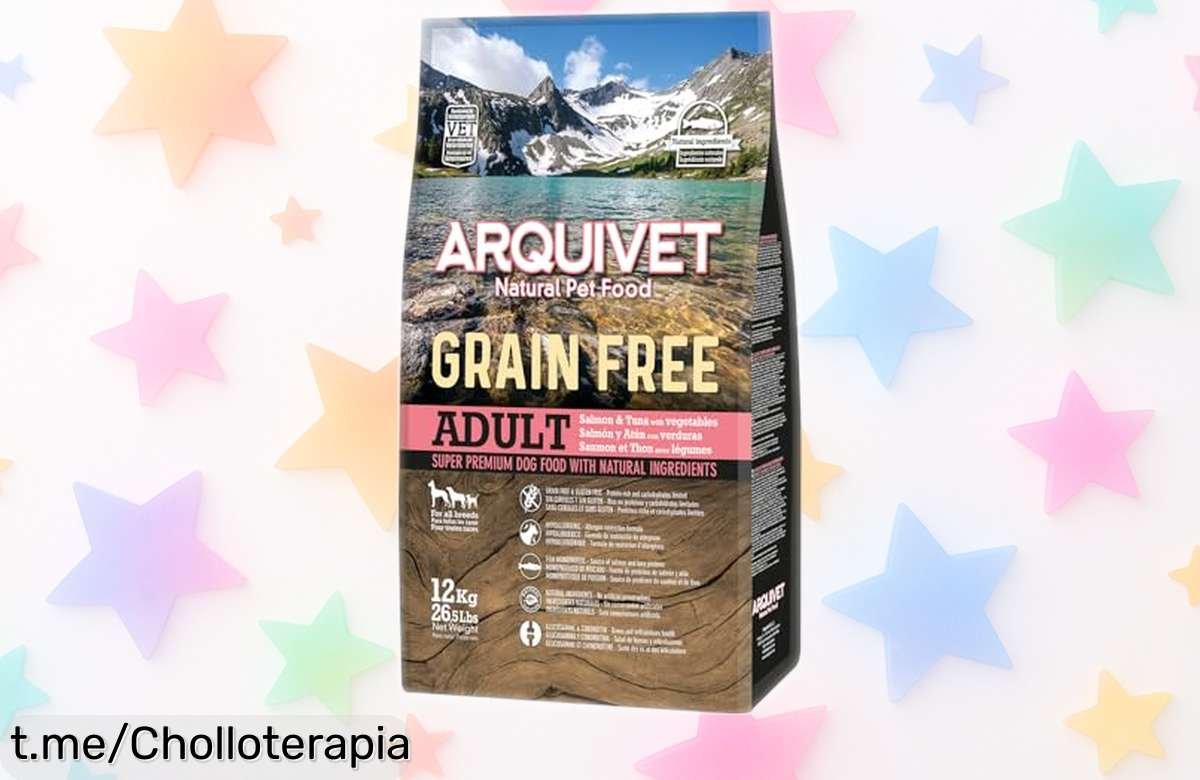 Pienso grain free Arquivet de salmón y atún para perro, 12 kg a precio rebajado: energía pura para su salud y felicidad ¡No lo pienses más, tu mejor amigo te lo agradecerá!