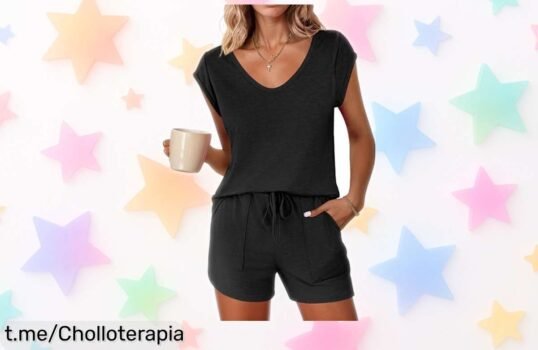 Pijama corto de verano Ekouaer para mujer con bolsillos y cintura ajustable rebajado a precio increíble no te pierdas este ofertón por tiempo limitado para disfrutar comfy y a la moda ya mismo