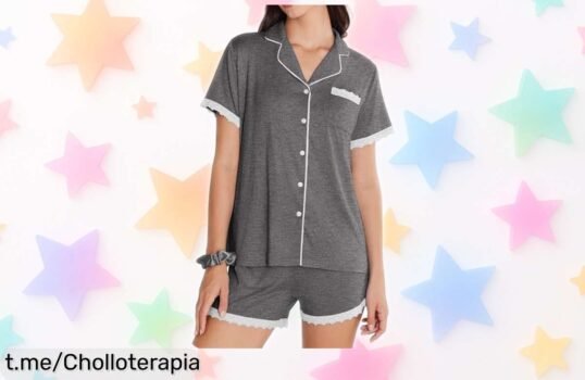 Pijama de verano corto Ekouaer con encaje: ¡súper chollazo en gris XL! Precio rebajado por tiempo limitado, perfecto para que tu descanso sea especial. No te quedes sin el tuyo, aprovecha esta oferta única y dale a tus noches un toque único.