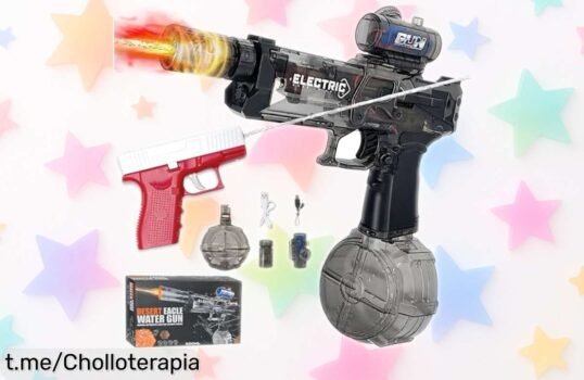 Pistola de agua eléctrica con luz LED que dispara a 10 metros más mini pistola extra llega con precio rebajado chollazo para diversión sin parar ¡date prisa que quedan pocas!