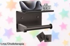 Portarrollos de papel higiénico con estante para móvil que nunca habías visto, ¡rebajado! Mejoras tu baño sin complicaciones y en un plis plas. No te quedes sin el tuyo, corre a aprovechar este ofertón limitado antes de que se acaben.