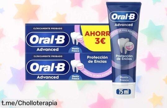 Potente pasta de dientes OralB Advanced con sabor a menta fresca, ¡lleva el pack 2x75 ml y disfruta del precio rebajado que no se repetirá! Cuida tus encías y alcanza un frescor inigualable. No dejes pasar este ofertón único, ¡hazte con ella ya!
