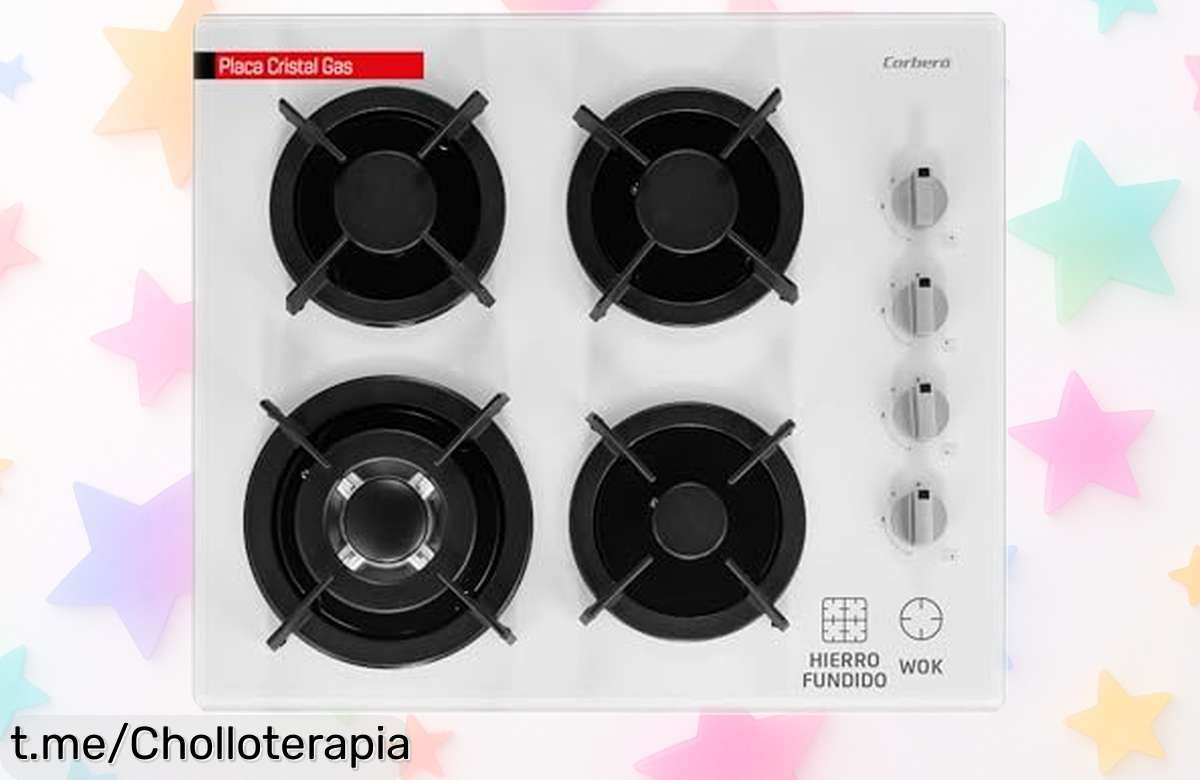 Potente placa de cristal a gas Corberó CPCGY2314W con 7,8 Kw y 4 fuegos rebajada ¡Aprovecha este super chollo con desconexión automática y zona wok! Compra ahora antes de que se agote esta oferta única.