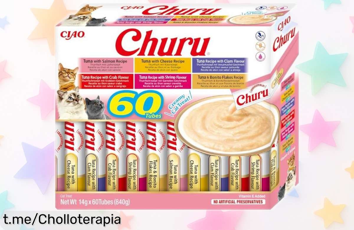 Premios cremosos sin cereales Inaba Churu Box 60x14g para gatos con descuento brutal, un super chollo que tu gato va a disfrutar y tú no puedes dejar pasar ¡corre que vuela esta oferta limitada!