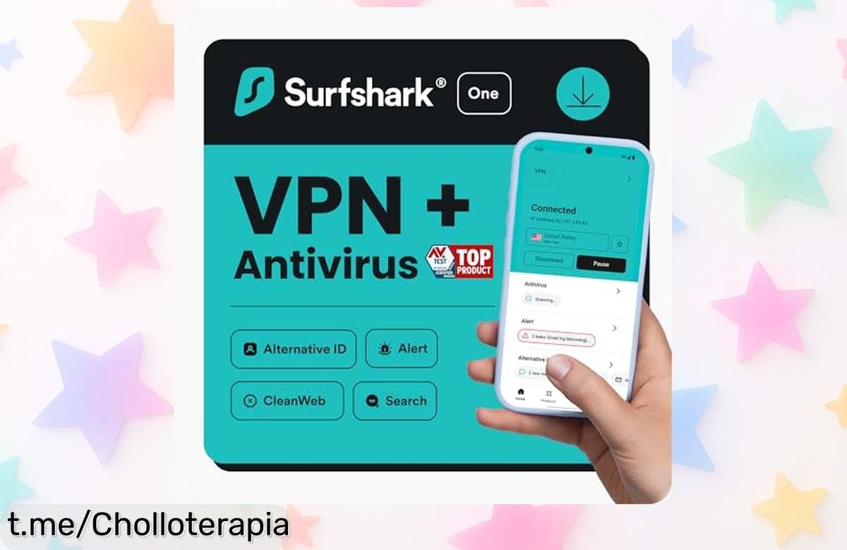 Protege al máximo tu conexión y equipo con Surfshark One VPN + Antivirus 6 meses sin anuncios ni riesgos precio rebajado ¡Super chollo que se agota rápido, no pierdas tiempo!