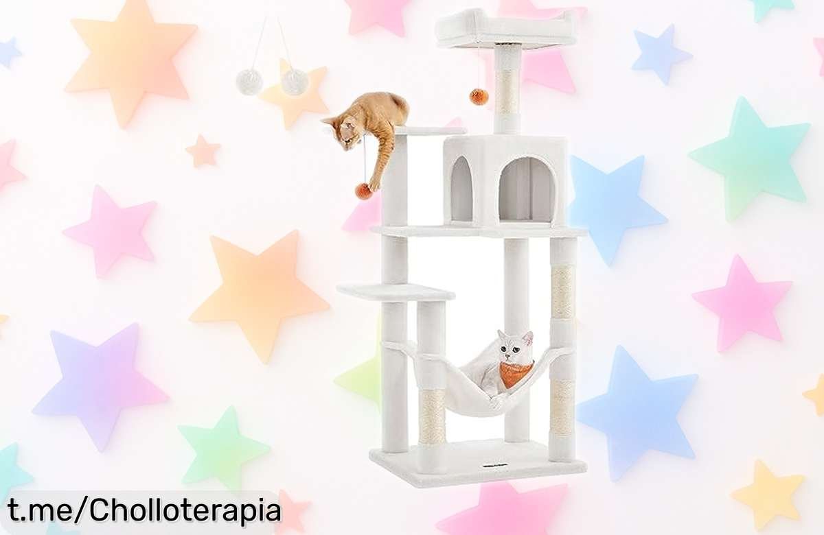 Rascador para gatos Feandrea de 143 cm con pompones y torre fuerte perfecto para jugar sin parar, ahora rebajado a un precio que nunca viste ¡Corre porque quedan poquísimas unidades y vuelan rápido!