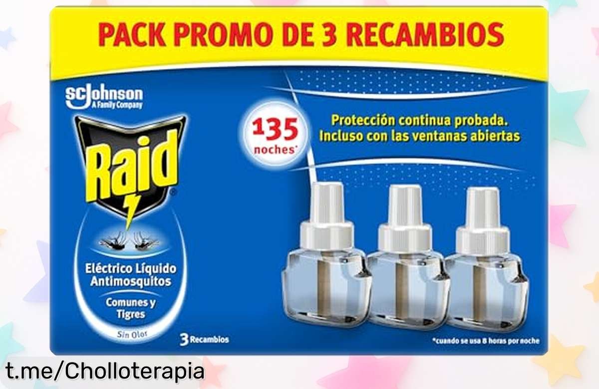 Recambios Raid eléctrico líquido de 135 noches para eliminar mosquitos y tigres ¡aprovéchate del precio rebajado irresistible y olvídate de los insectos molestos! Esta es tu oportunidad, no te quedes sin ellos.