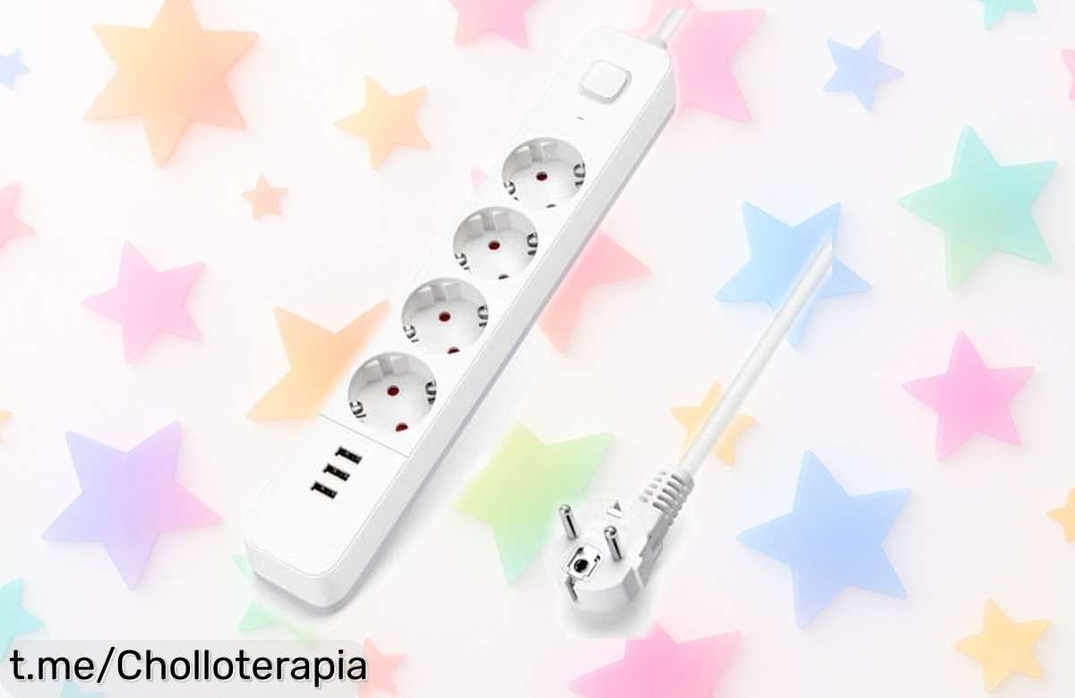 Regleta de 4 vías con cable largo rebajada para que conectes todo sin líos ni enredos, diseño moderno que encaja en cualquier esquina ¡Corre que se acaba este ofertón exclusivo!