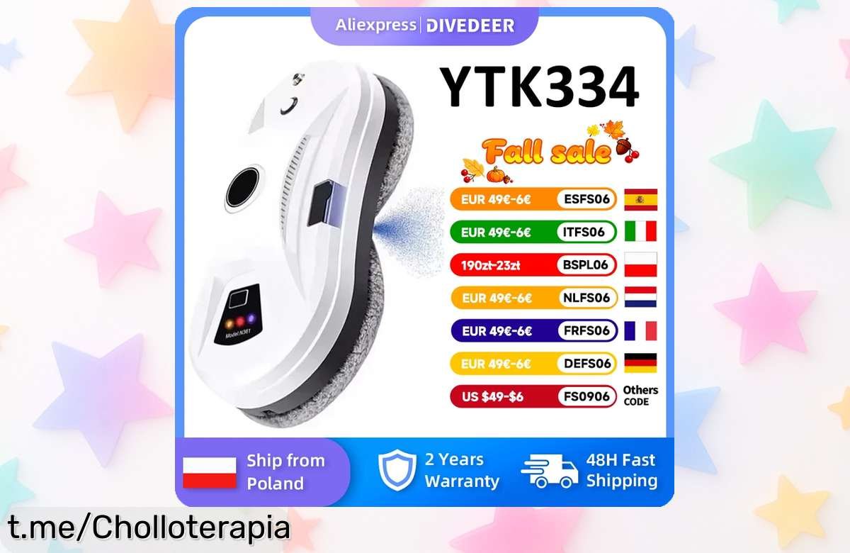 Robot limpiacristales DiveDeer con pulverizador automático y toallita inteligente, ¡nunca fue tan fácil cuidar tus ventanas! Consigue este ofertón con descuento brutal por tiempo limitado. No esperes más y apunta a ese super chollo que hará brillar tu hogar sin esfuerzo. ¡Hazte ya con el tuyo antes de que se agoten!