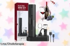 Sacacorchos eléctrico QSMYUYE que abre botellas en 5 segundos: ¡llévate este super chollo con 6 funciones y precio rebajado! No dejes pasar la oferta limitada, disfruta del vino como un experto. ¡Actúa ya antes de que se agote!