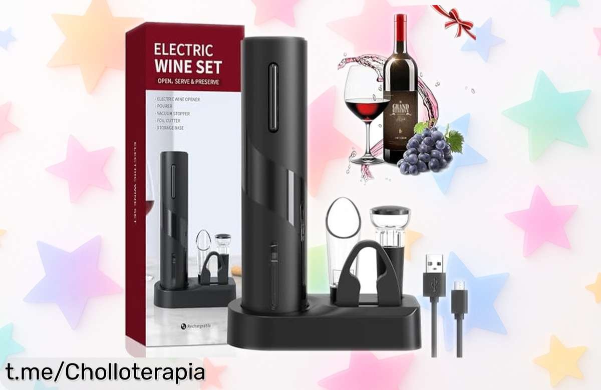 Sacacorchos eléctrico QSMYUYE que abre botellas en 5 segundos: ¡llévate este super chollo con 6 funciones y precio rebajado! No dejes pasar la oferta limitada, disfruta del vino como un experto. ¡Actúa ya antes de que se agote!