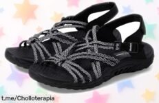 Sandalia deportiva Skechers ReggaeMendocino negra a precio rebajado, ¡un chollo que no puedes dejar escapar para lucir fabulosa sin complicaciones!
