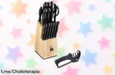 Set de 15 piezas Renberg Tenessy con cuchillos inox afilados y bloque madera elegante, precio rebajado sin igual para cortar como un chef ¡date prisa que vuela esta oferta única y limitada!