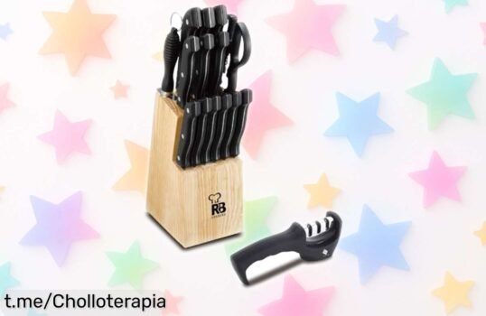 Set de 15 piezas Renberg Tenessy con cuchillos inox afilados y bloque madera elegante, precio rebajado sin igual para cortar como un chef ¡date prisa que vuela esta oferta única y limitada!