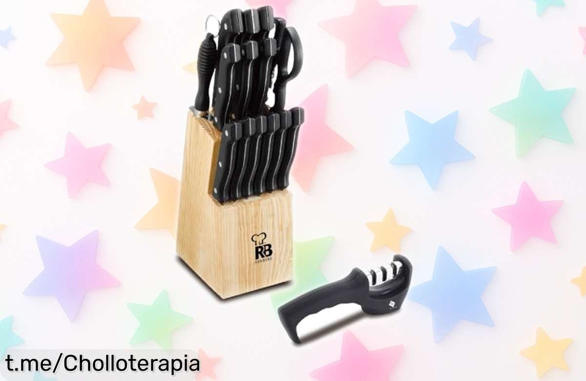 Set de 15 piezas Renberg Tenessy con cuchillos inox afilados y bloque madera elegante, precio rebajado sin igual para cortar como un chef ¡date prisa que vuela esta oferta única y limitada!