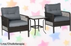 Set de muebles de ratán Outsunny 3 piezas con mesa y cojines a precio rebajado ¡Transforma tu terraza en el lugar más top y no te pierdas este ofertón único!