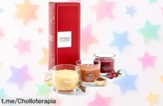 Set de regalo con 3 mini velas Yankee Candle para Navidad ofrece aromas increíbles y etiquetas super lindas a un precio rebajado que vuela rápido, ¡no lo dejes escapar y disfruta ya de este súper ofertón navideño!