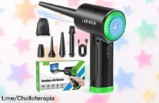 Soplador de aire potente para PC y teclado con luz LED y batería gigante carga express precio rebajado por tiempo limitado ¡elimina el polvo más difícil en segundos no pierdas este super chollo!