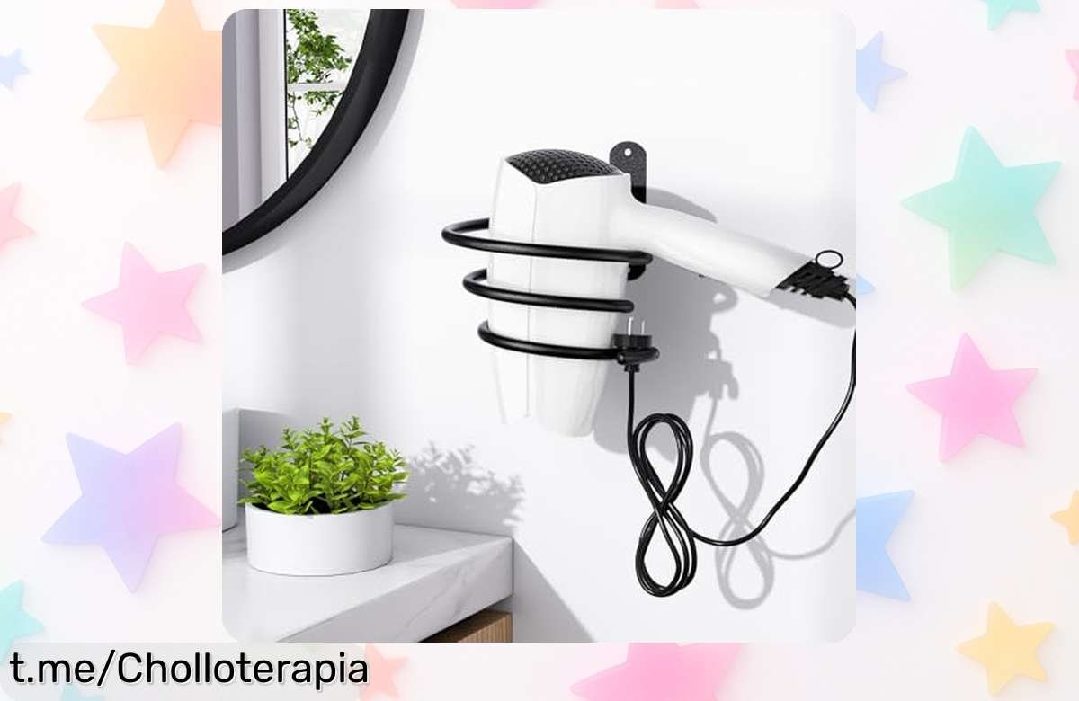 Soporte metálico para secador y rizador Tindbea: aprovecha esta oferta limitada que organiza tu baño, ahorra espacio y es súper resistente. ¡No te pierdas este chollo que hará tu vida más fácil a un precio rebajado solo por tiempo limitado!