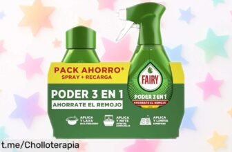 Spray antigrasa Fairy Poder sin remojo limón 1000ml a precio rebajado: disfruta de vajilla impecable en minutos con este super chollo que no puedes dejar pasar. ¡Compra ya!