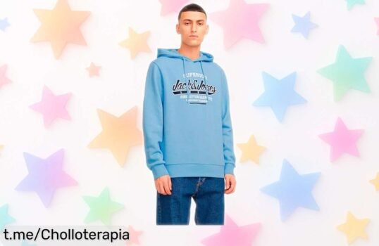 Sudadera con capucha Jack & Jones Jjelogo 24-25 en azul chambray, diseño top y tacto extra suave: precio rebajado que no dura, aprovecha este super chollo para lucir estilo único ya mismo