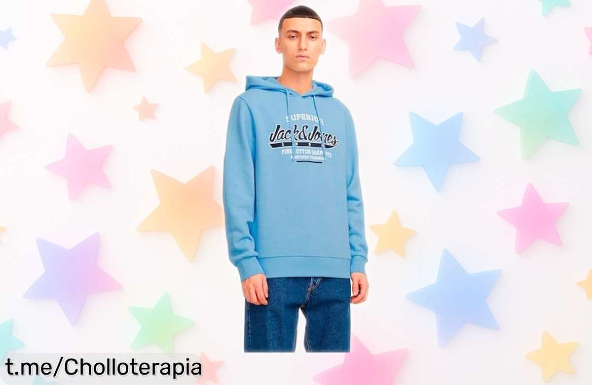 Sudadera con capucha Jack & Jones Jjelogo 24/25 en azul chambray, diseño top y tacto extra suave: precio rebajado que no dura, aprovecha este super chollo para lucir estilo único ya mismo.