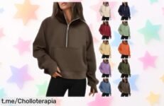Sudadera extragrande para mujer RUITOTP con media cremallera y bolsillo, súper calentita para otoño en un precio rebajado que vuela ¡pilla este super chollo antes de que se acabe!