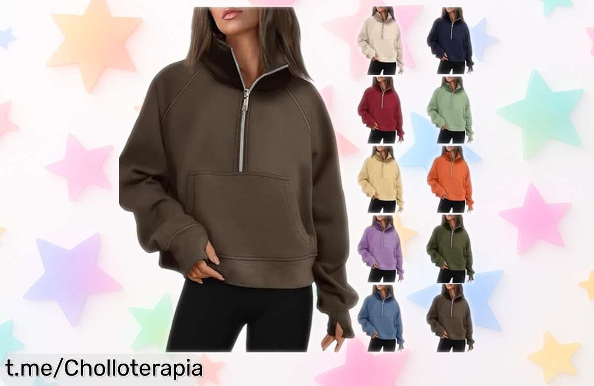 Sudadera extragrande para mujer RUITOTP con media cremallera y bolsillo, súper calentita para otoño en un precio rebajado que vuela ¡pilla este super chollo antes de que se acabe!